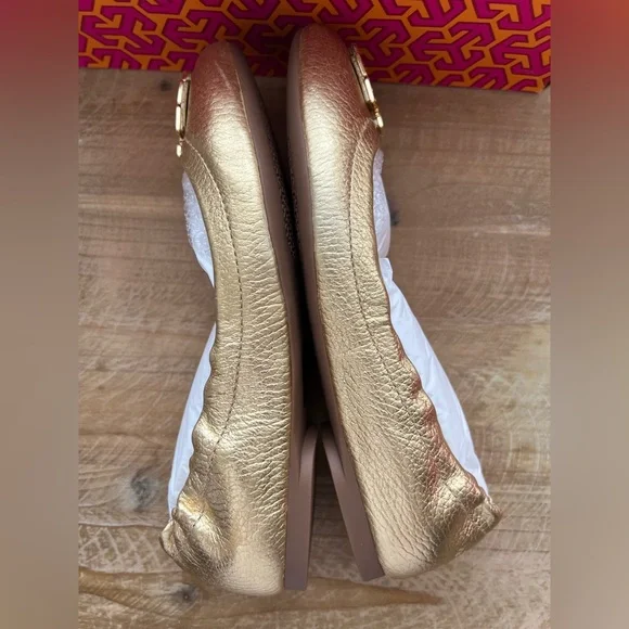 Tory Burch Melinda Ballet Flat In Gold Size 5 New - Picture 7 of 7